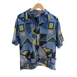 IZ IT U Shirt Men’s L Made in USA Blue Multicolored Button Down